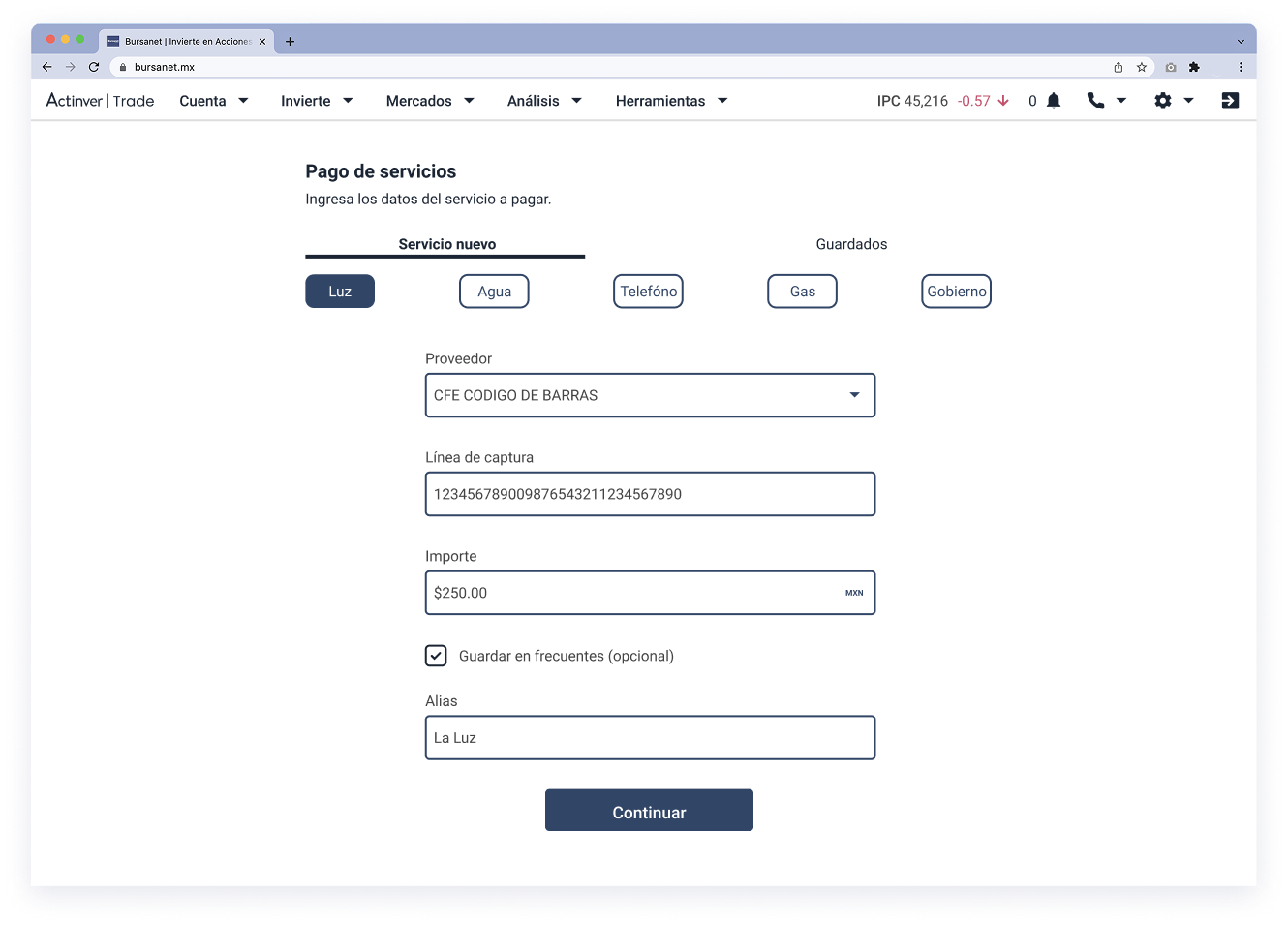 Pago de servicios web en Bursanet